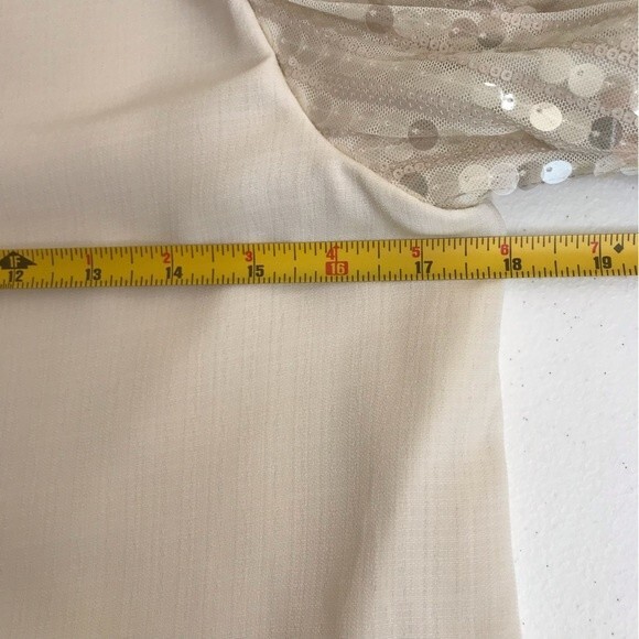 Miami Sequin Puffy Bubble Sleeve Ivory Cream Round Neck Blouse Women's Size XS - Picture 5 of 12